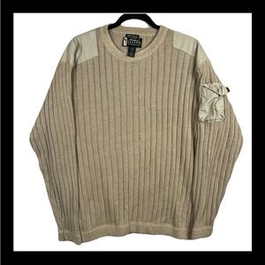 Vtg Eddie Bauer Legend Field Sweater Men’s Large Cotton Brown Military Golf